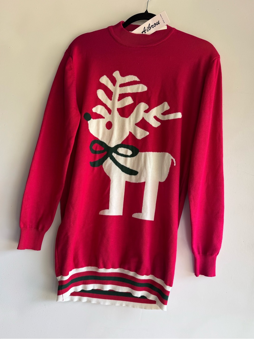 Christmas Red Reindeer Knit Sweater NWT Sz S Aibrou Holiday Cotton/Acrylic